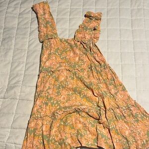 Elegant Floral Midi Dress in Green and Pink